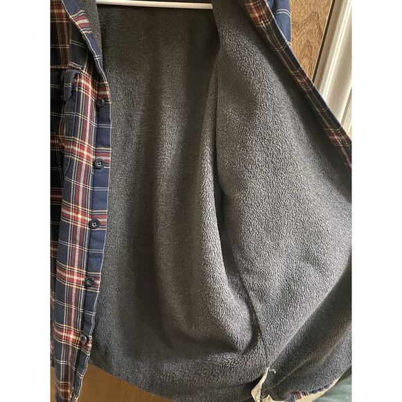 L.L. Bean Men's XS Fleece Lined Plaid Flannel Button Down Shirt Shacket Navy Red - Picture 8 of 15